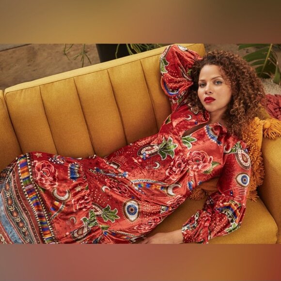 Farm Rio Mystic Red Velvet Dress - Picture 1 of 6